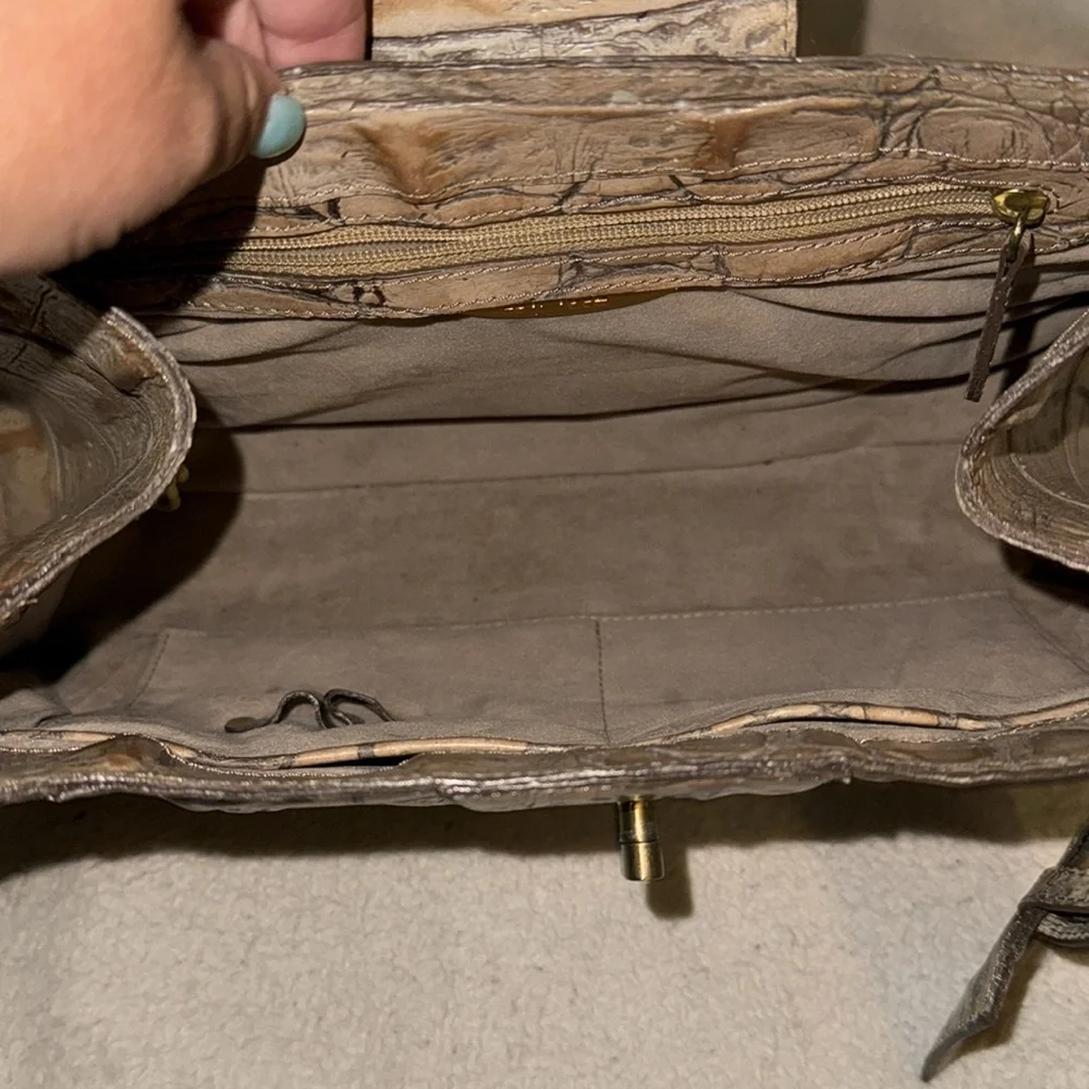 Women’s Brahmin Taupe Turn Lock Shoulder Satchel Bag